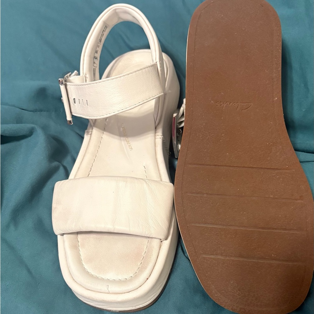 Clarks White Leather Sandals
